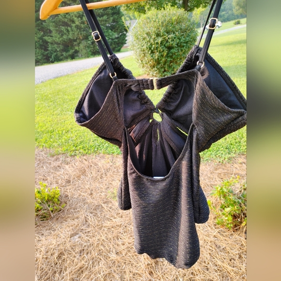 Time and Tru Ring Cut-Out One-Piece with Gold Metalic Weave Knit Swimsuit XL - Picture 9 of 12